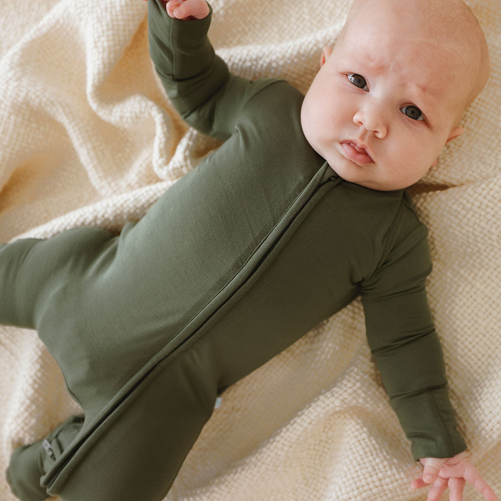 Olive Footie Zippered One Piece