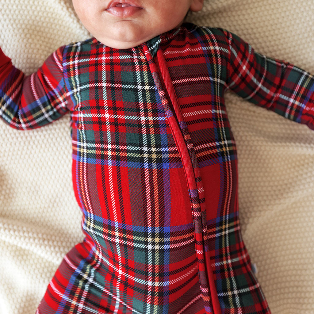 Red Tartan Plaid Footie Zippered One Piece