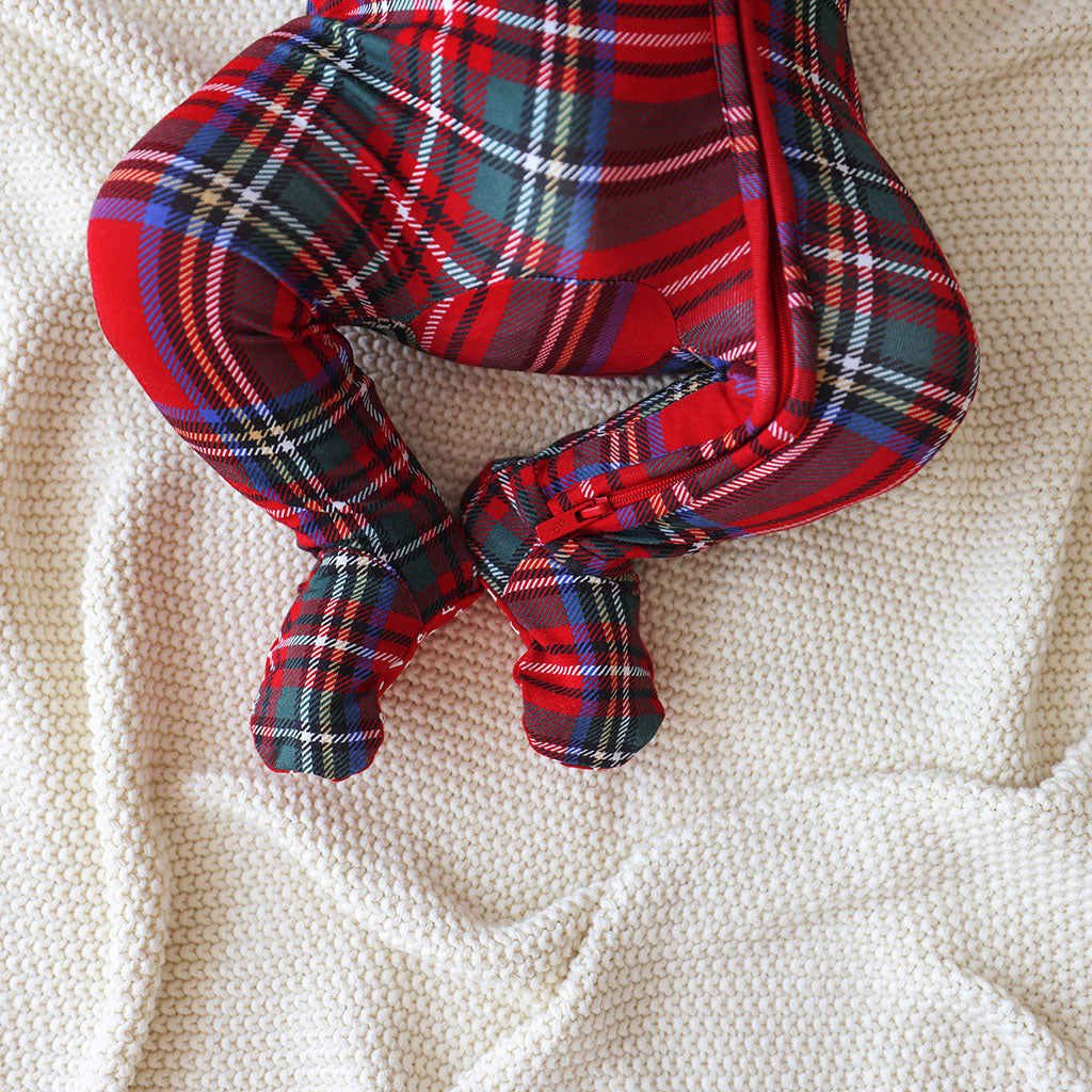 Red Tartan Plaid Footie Zippered One Piece
