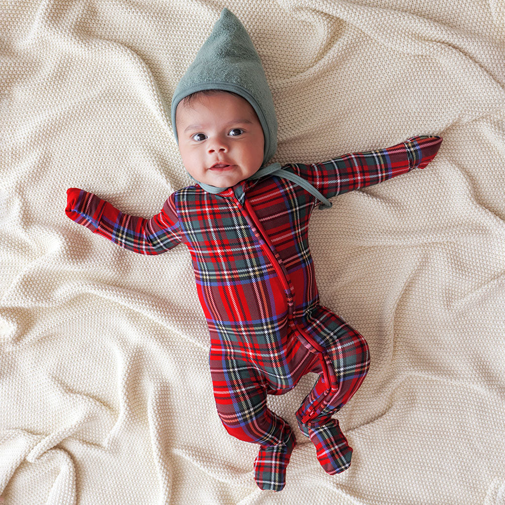 Red Tartan Plaid Footie Zippered One Piece