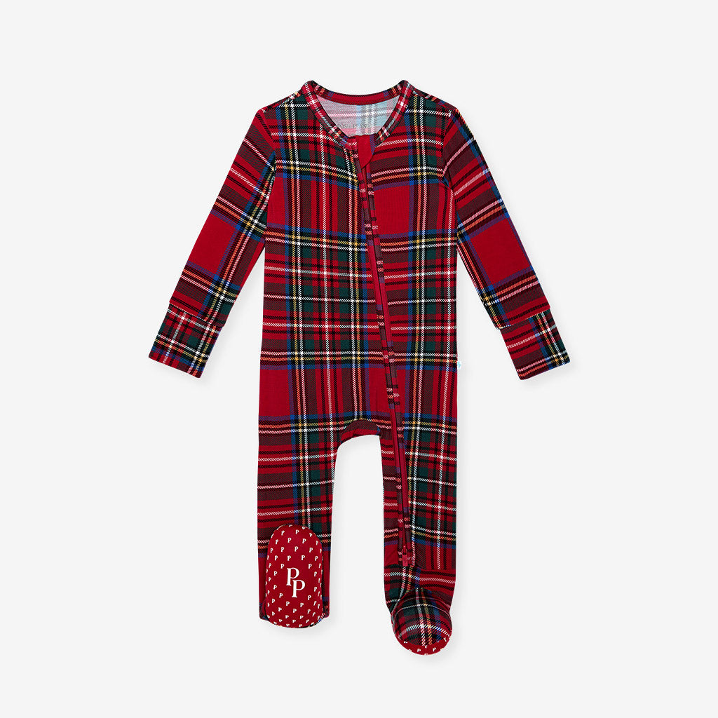 Red Tartan Plaid Footie Zippered One Piece