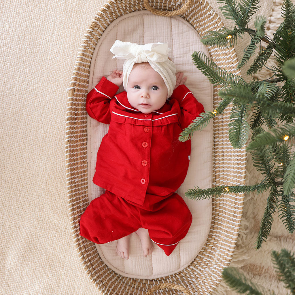 Garnet Red Flannelette Ruffled Pajama Set