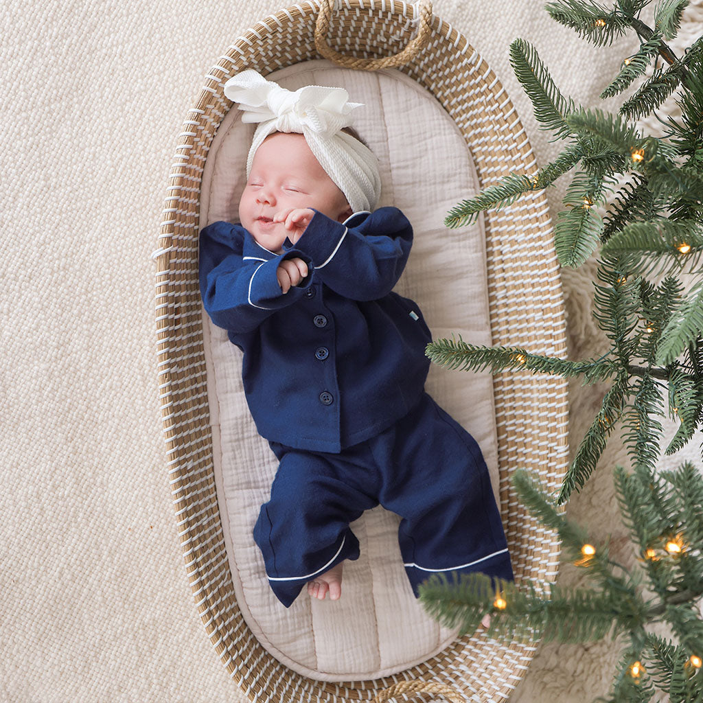 Navy Flannelette Ruffled Pajama Set