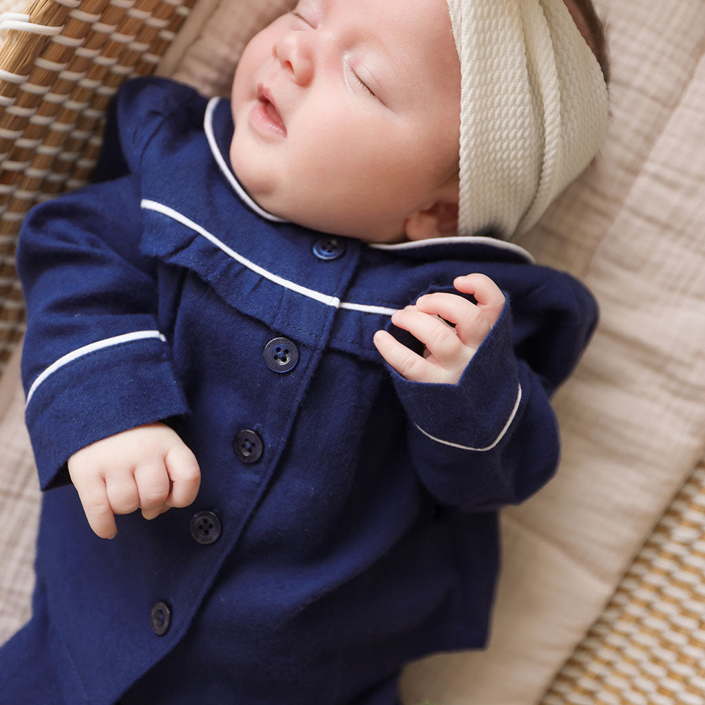 Navy Flannelette Ruffled Pajama Set