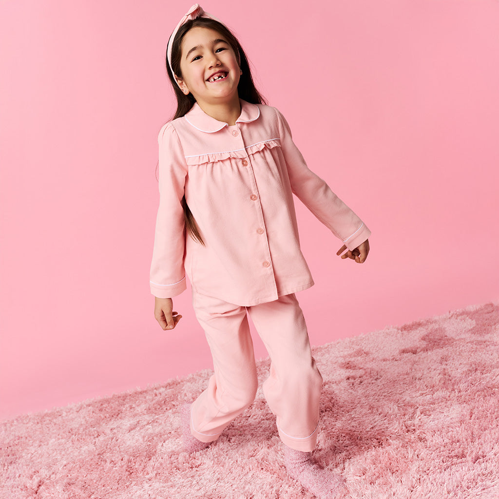 Powder Pink Flannelette Ruffled Pajama Set
