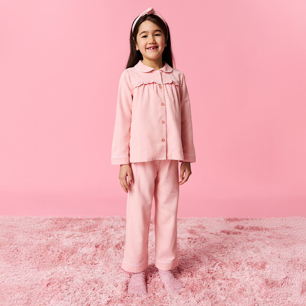 Powder Pink Flannelette Ruffled Pajama Set