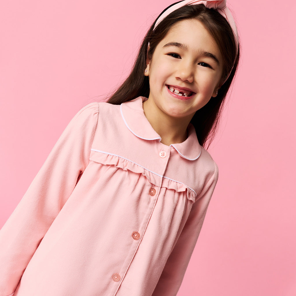 Powder Pink Flannelette Ruffled Pajama Set