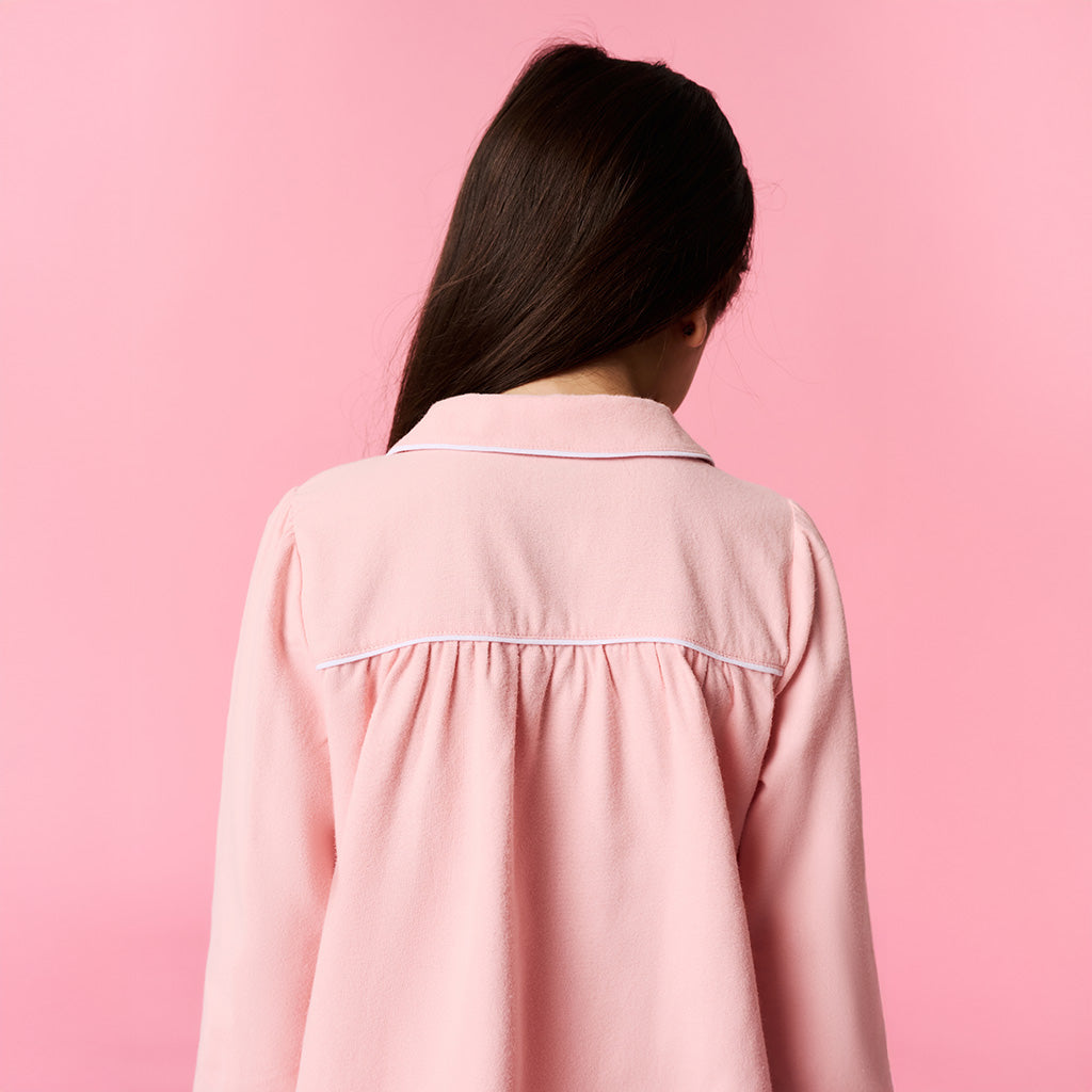 Powder Pink Flannelette Ruffled Pajama Set