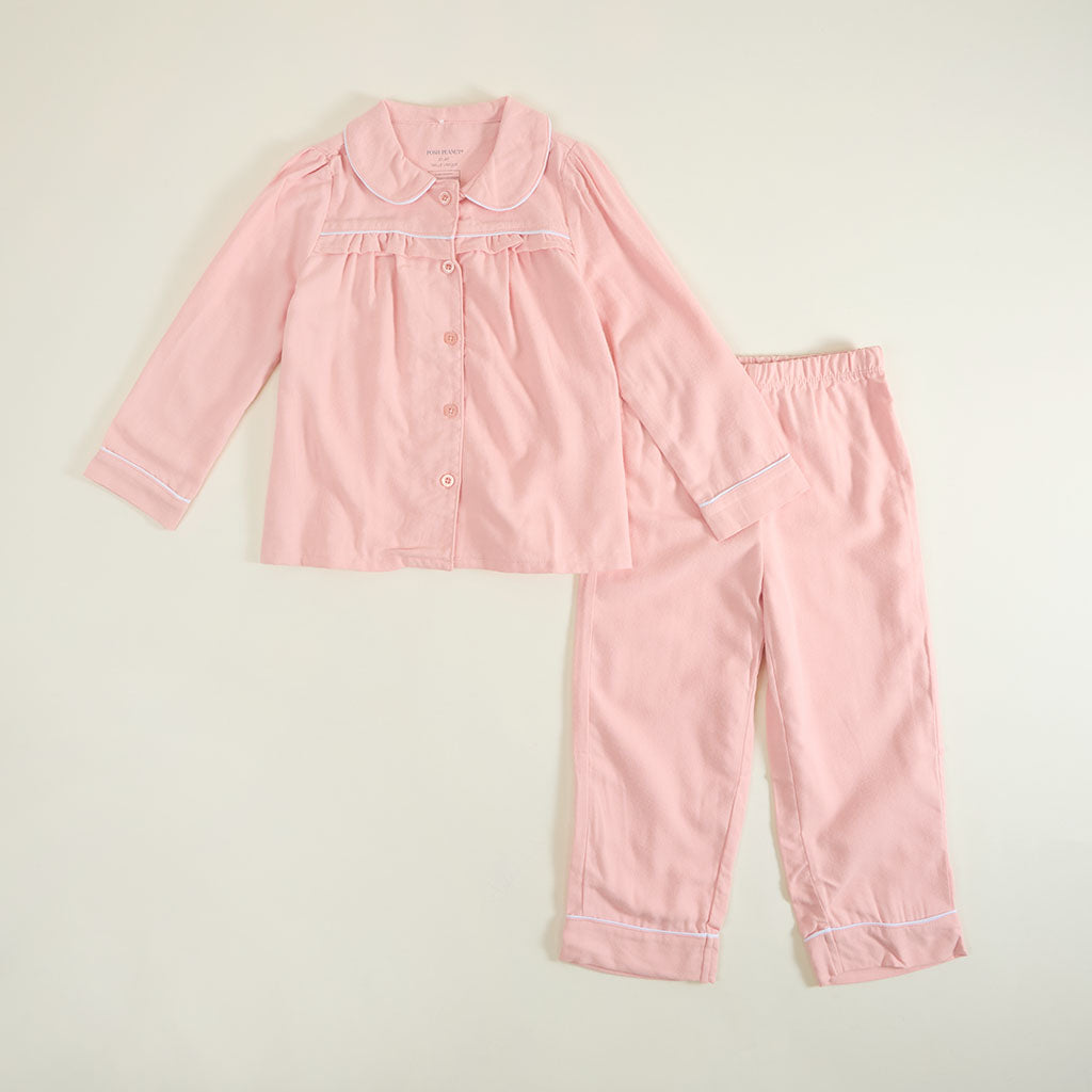 Powder Pink Flannelette Ruffled Pajama Set