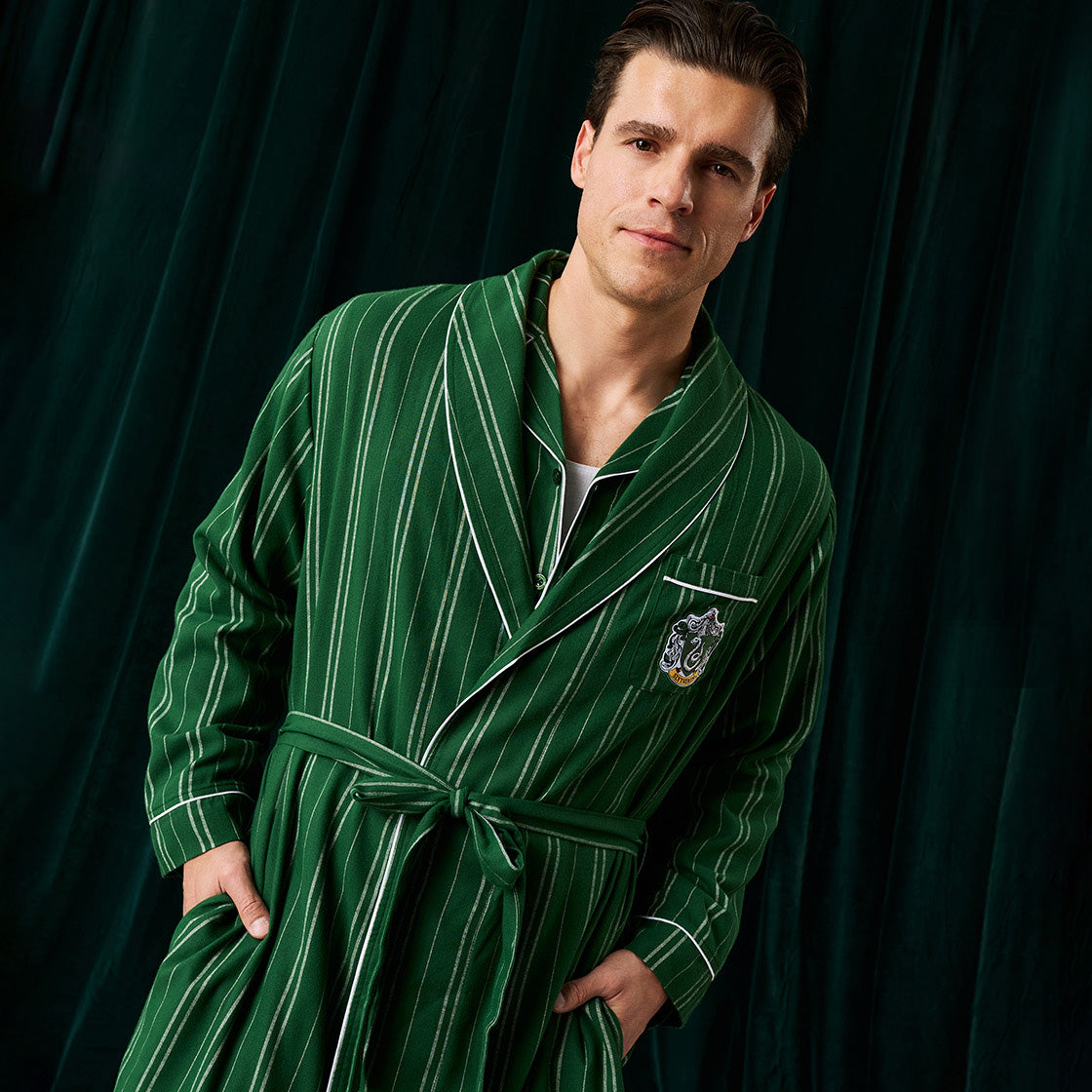 Slytherin Classic Stripe Men's Flannelette Luxe Robe