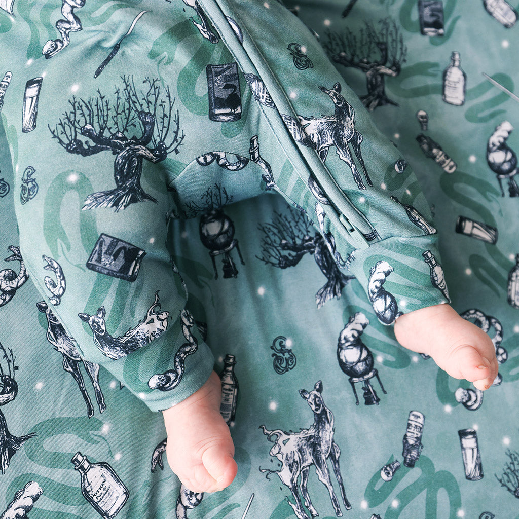 Slytherin House French Terry Zippered Hooded Romper