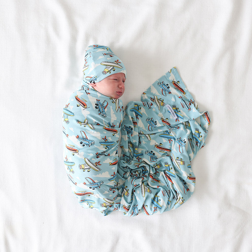 Posh Planes Swaddle Beanie Set