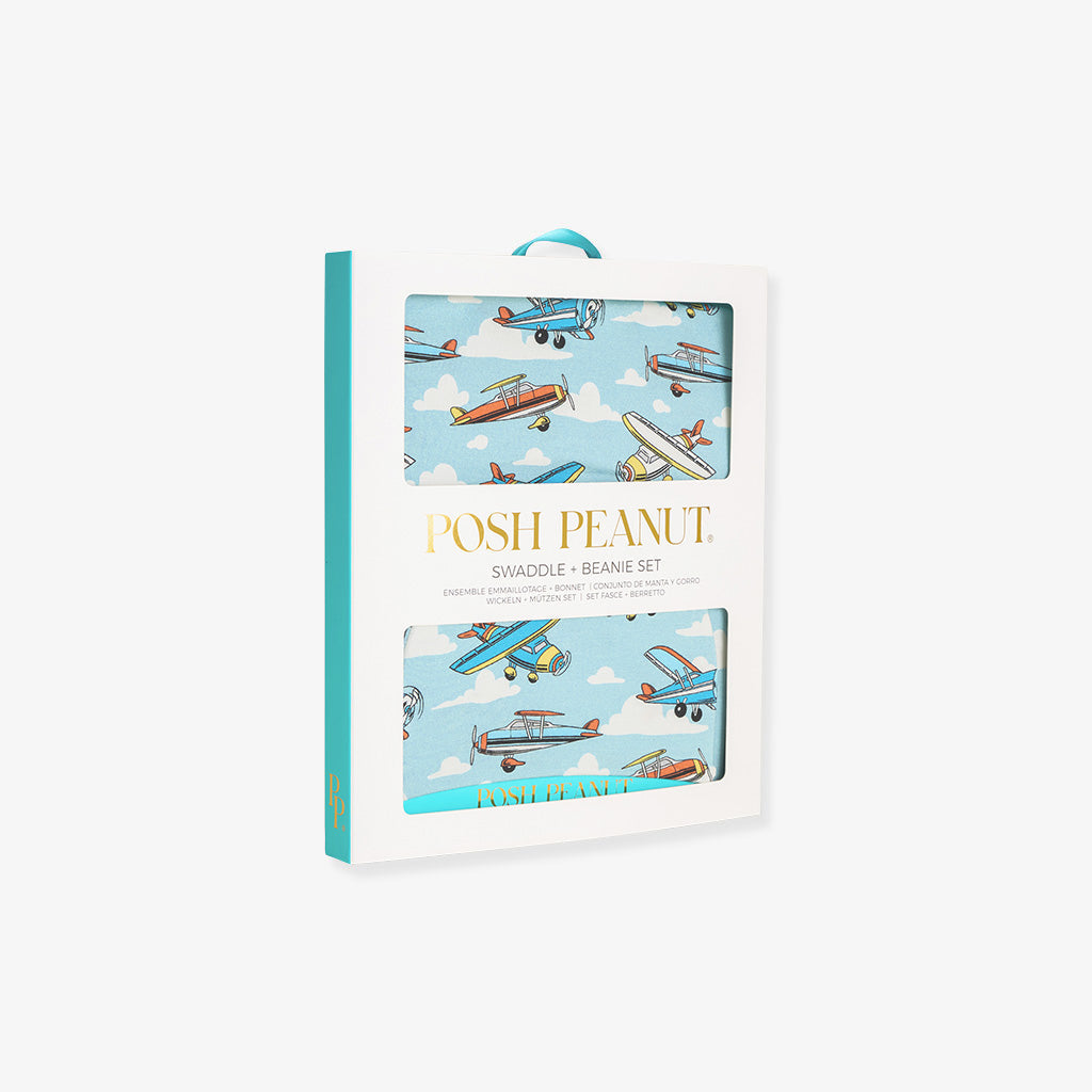 Posh Planes Swaddle Beanie Set