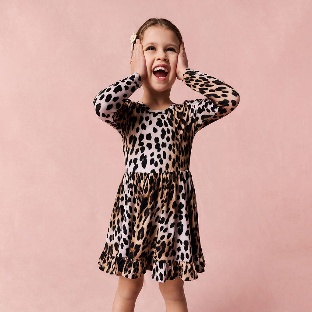 Loretta Leopard Ruffled Twirl Dress