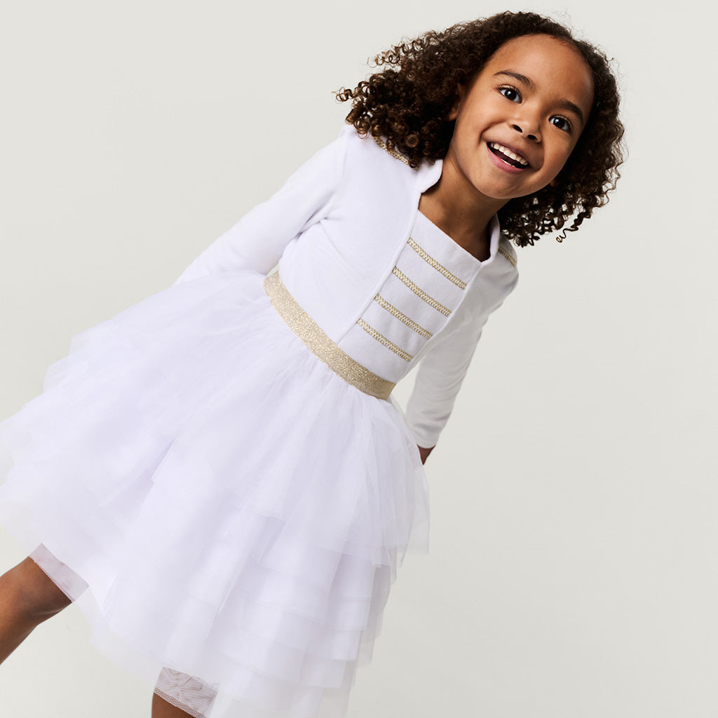 Posh Winter White Nutcracker Velour Tulle Dress