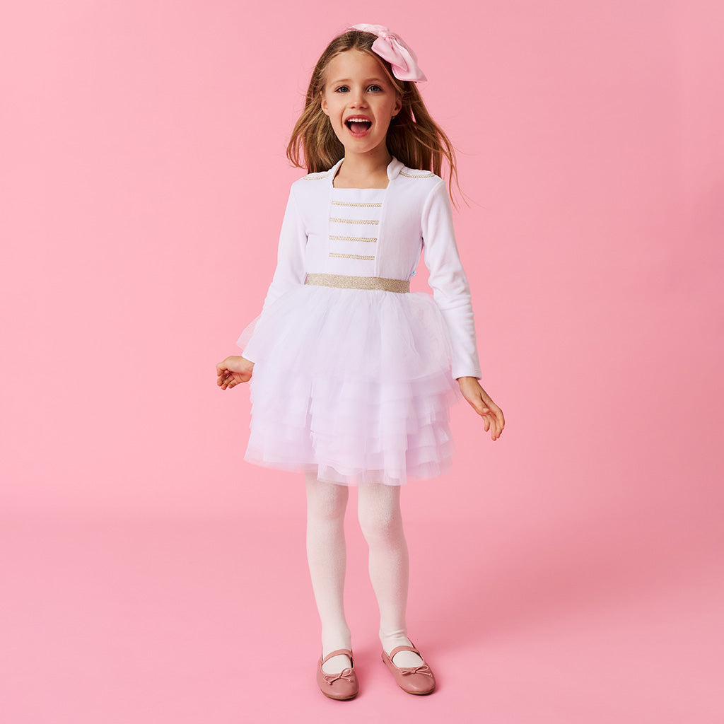 Posh Winter White Nutcracker Velour Tulle Dress