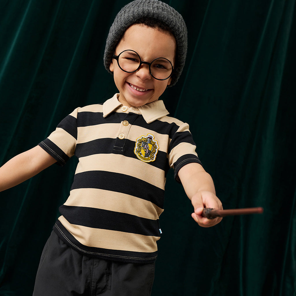 Hufflepuff House Stripe French Terry Polo Shirt