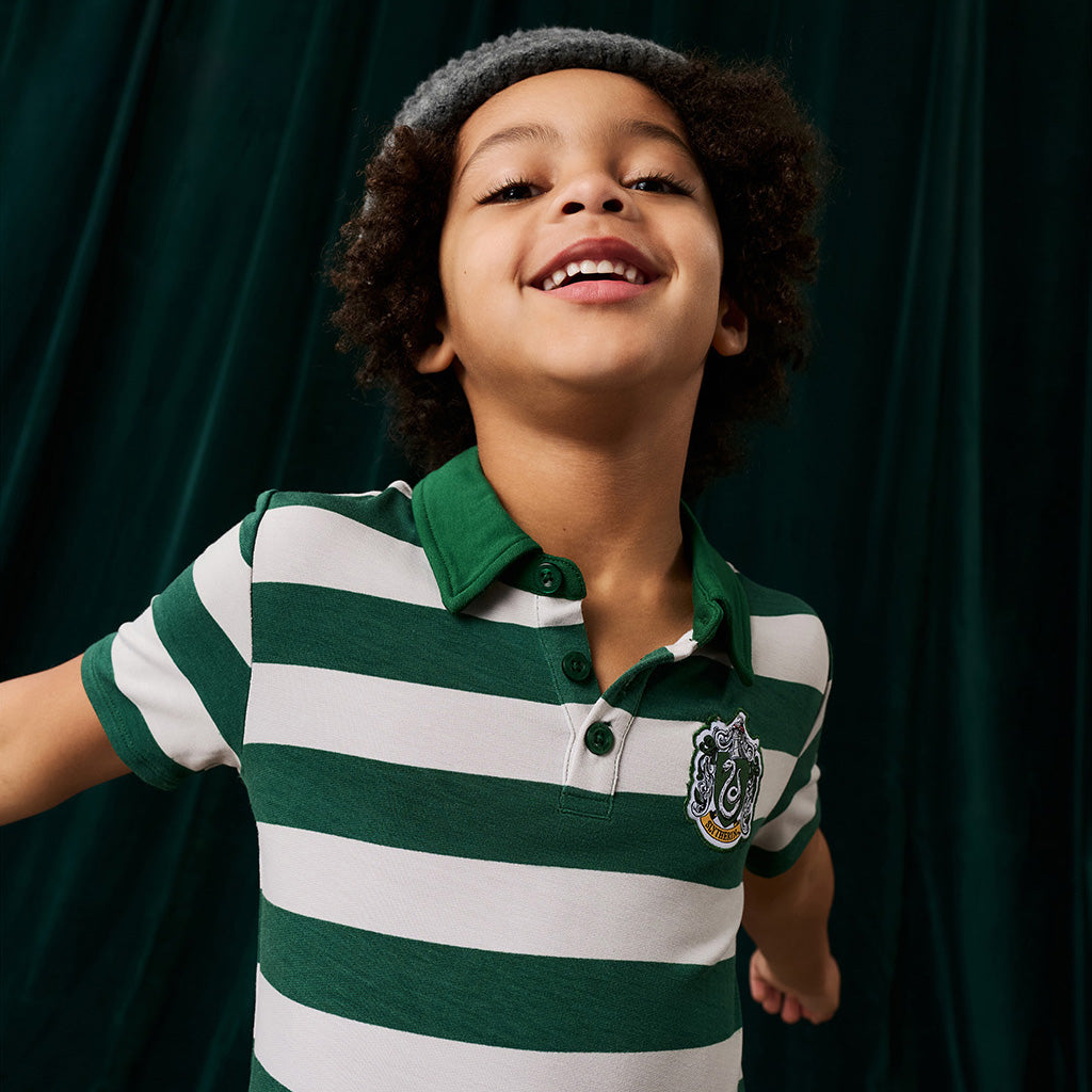 Slytherin House Stripe French Terry Polo Shirt