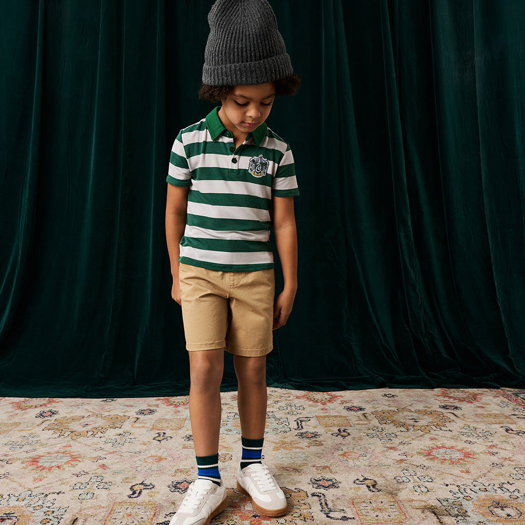 Slytherin House Stripe French Terry Polo Shirt