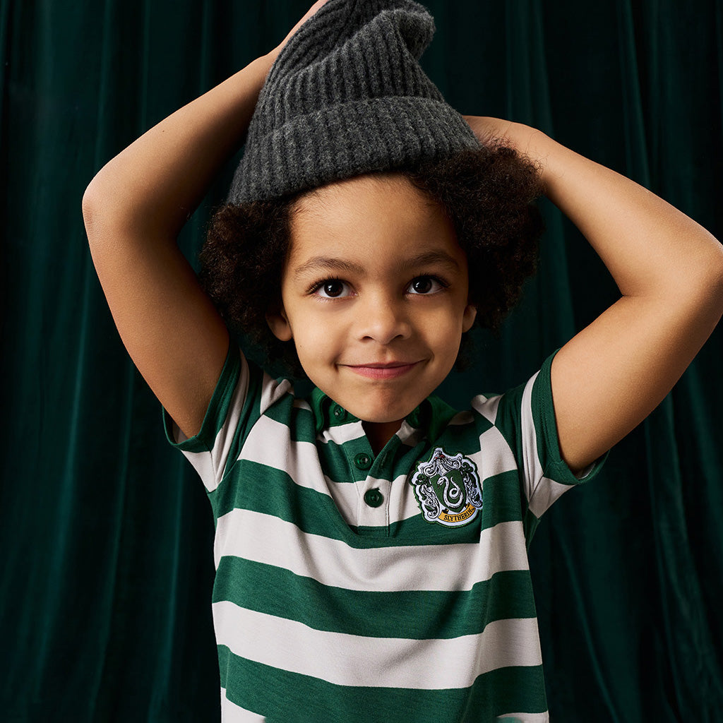 Slytherin House Stripe French Terry Polo Shirt