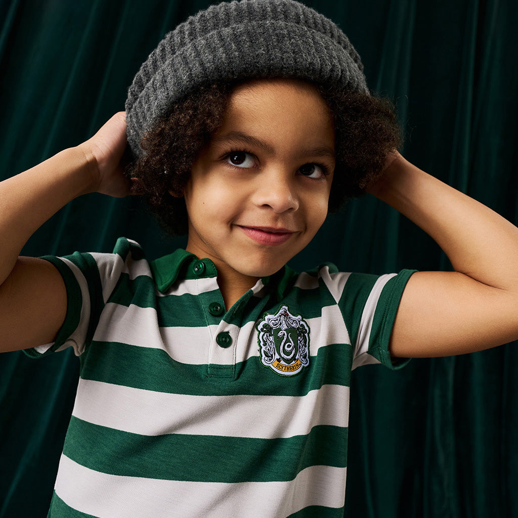 Slytherin House Stripe French Terry Polo Shirt